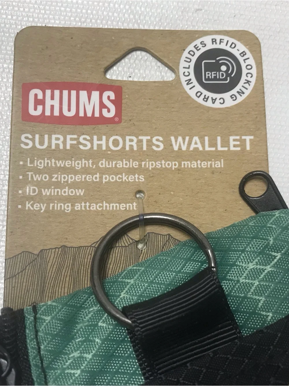 New Chums Surfshorts Wallet RFID Blocking Slim Zippered Black Green New